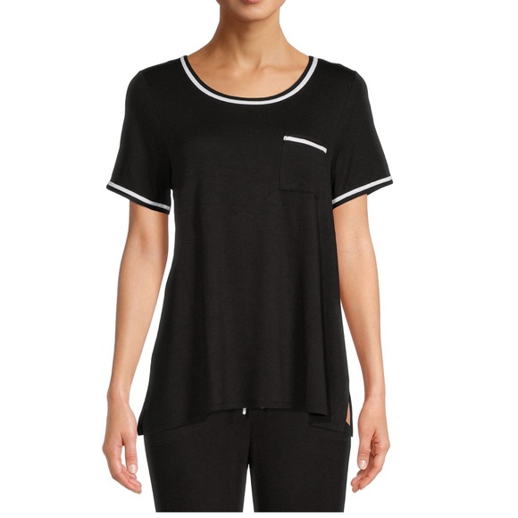 SECRET TREASURES Stretchy Black with White Trim Top - Picture 3 of 9